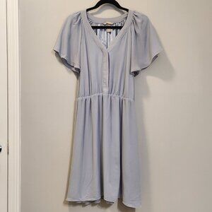 H&M Light Blue Flutter Sleeve Midi‎ Dress Size L Cottagecore Romantic Feminine